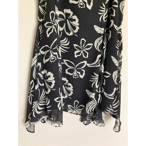 Chaps Floral Midi Skirt Black White Ruffle 12 Women’s - Picture 2 of 7